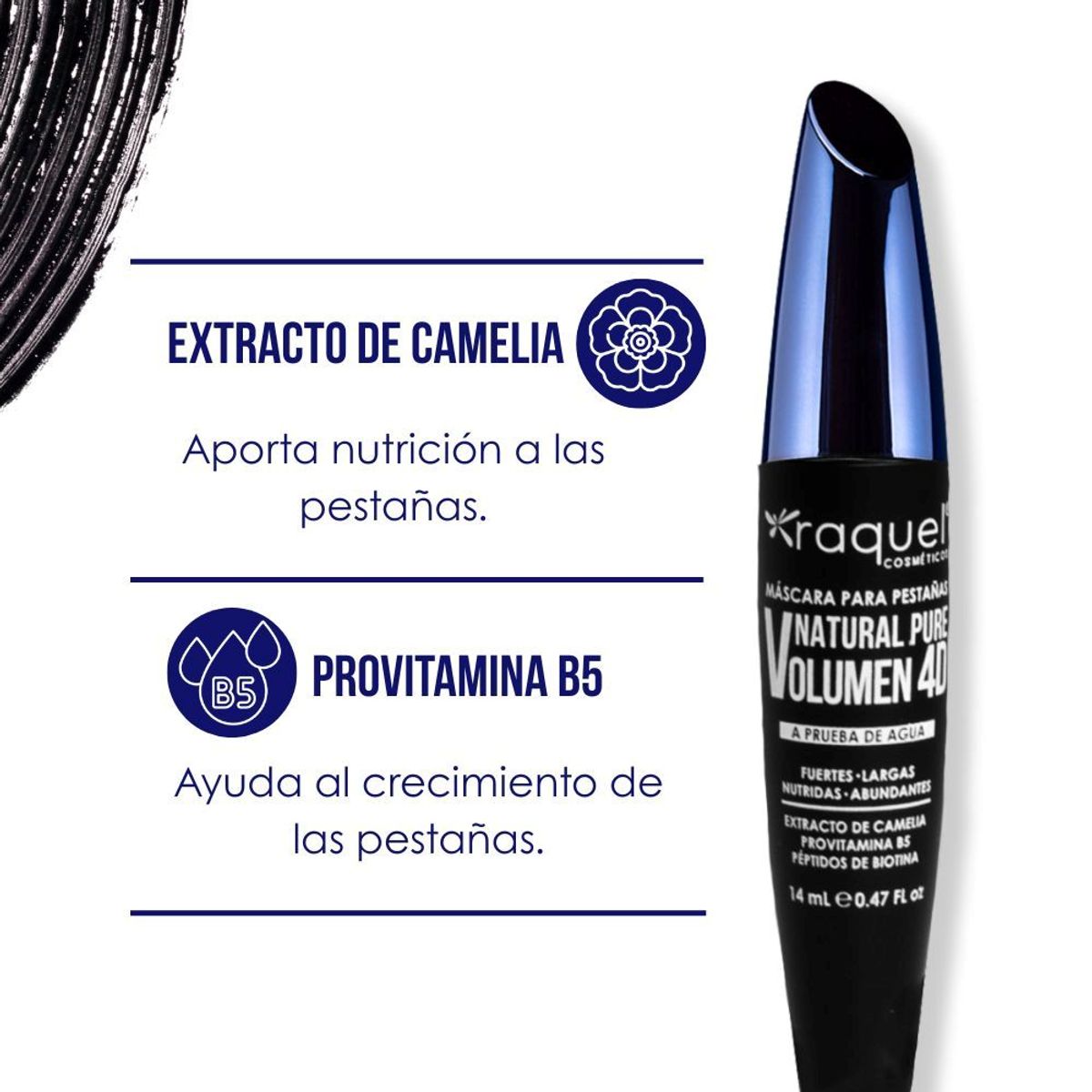 COSMETICOS RAQUEL - Pestañina volumen a prueba de agua pure 4D Raquel