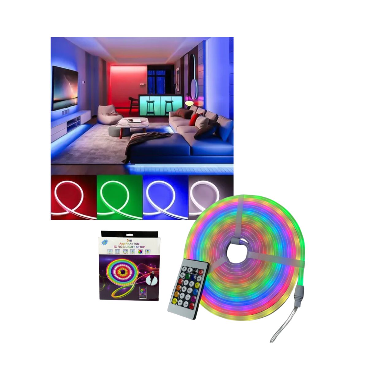 SHUNGA - Tira Led Ic Rgb Phantom 5 Metros Con Control Por App