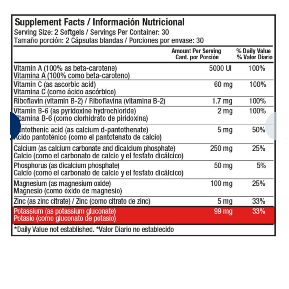 HEALTHY AMERICA - POTASIO 99 MG CON VITAMINAS Y MINERALES X 60 U.