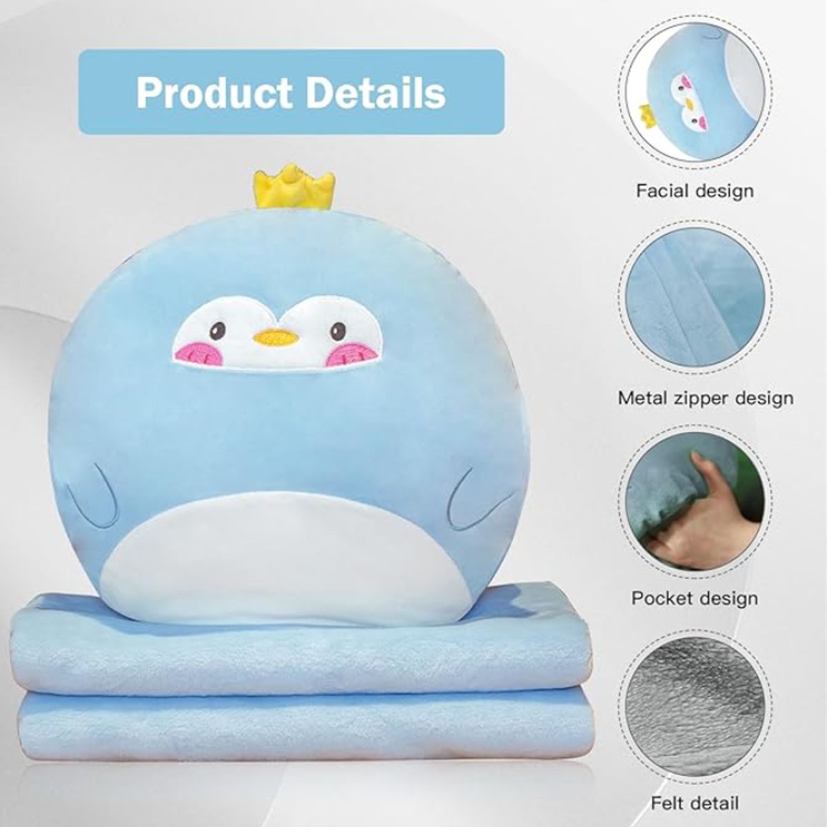 BEBESITOS - Peluche Almohada Con Cobija Térmica Viaje pinguino