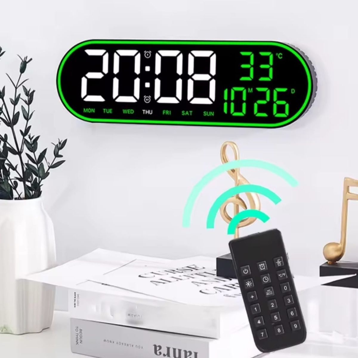GENERICO - Reloj Inteligente Digital De Pared verde Luz Led Control Remoto