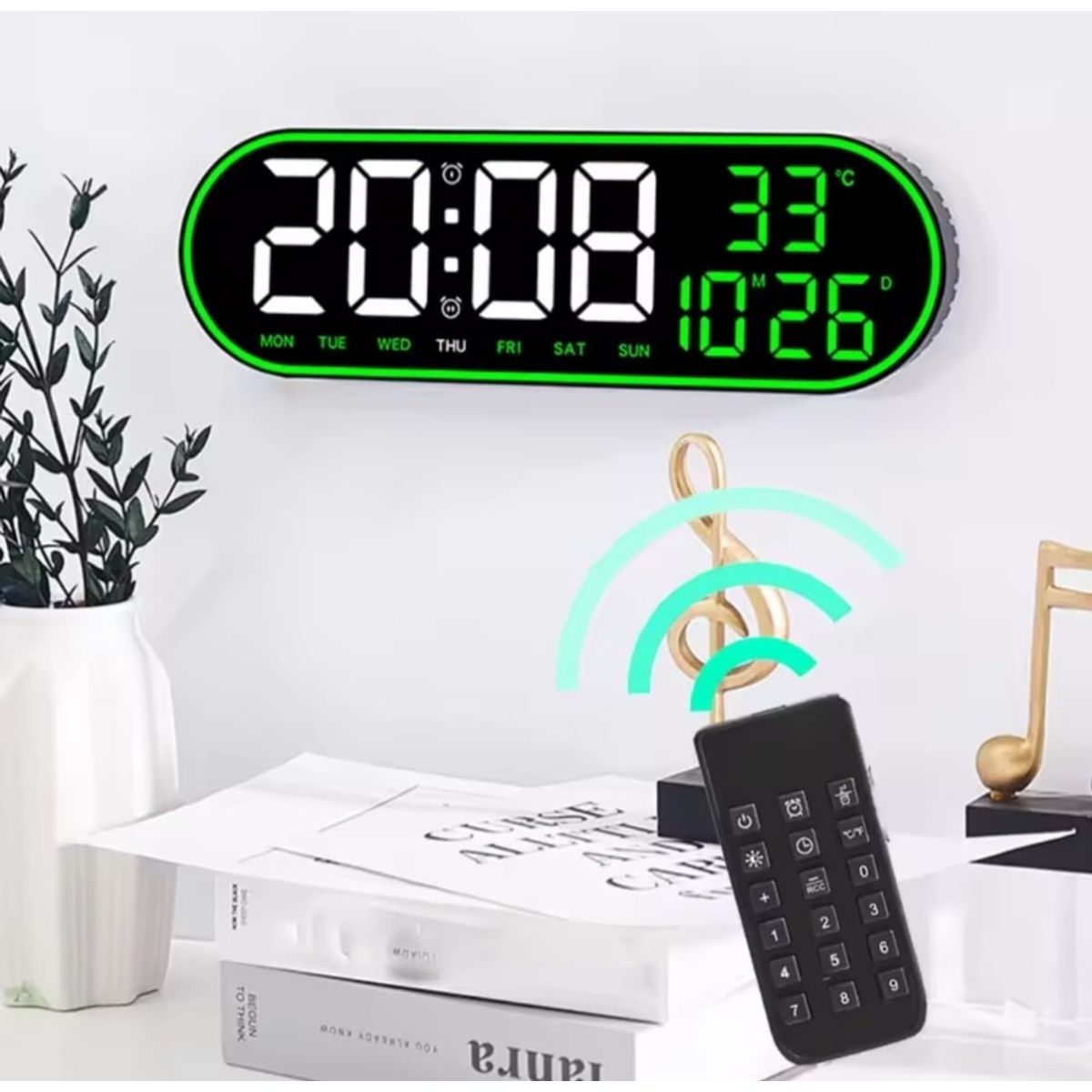 GENERICO - Reloj Inteligente Digital De Pared verde Luz Led Control Remoto