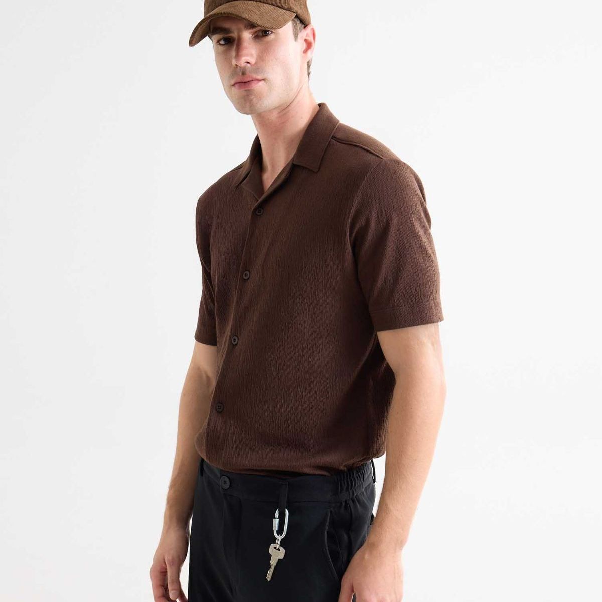 SEVEN SEVEN - Camisa Para Hombre Manga Corta Sin Bolsillo Cuello Resort Color Café Marca Seven Seven #45012194