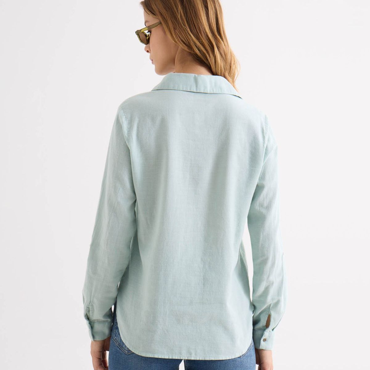 SEVEN SEVEN - Camisa Cuello Clásico Manga Larga  Para Mujer Azul Seven Seven