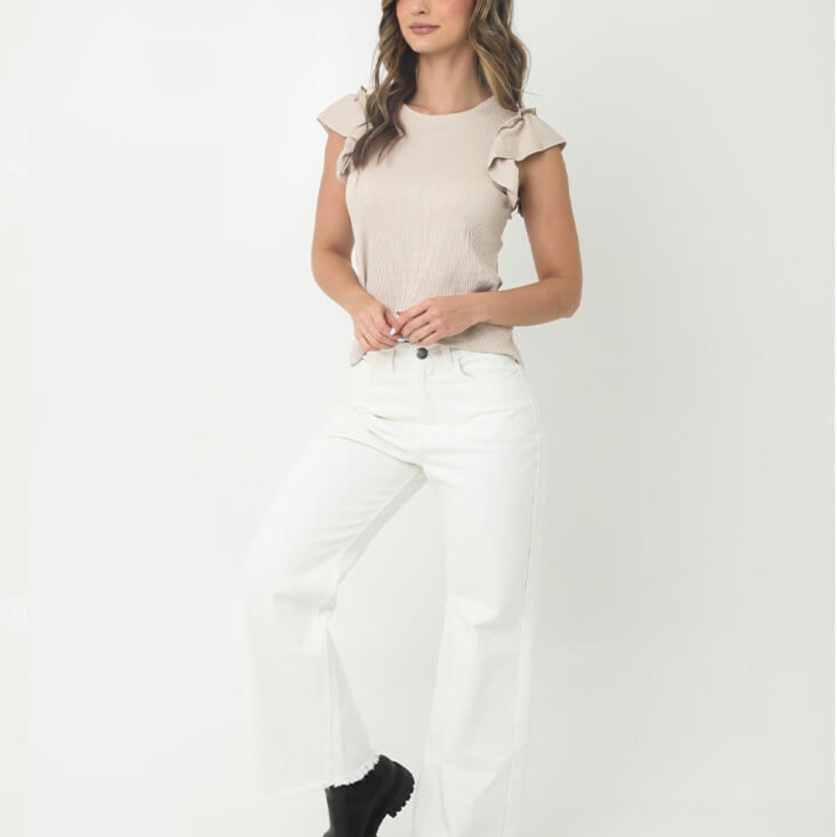 BELIFE - Blusa ivory con boleros para mujer