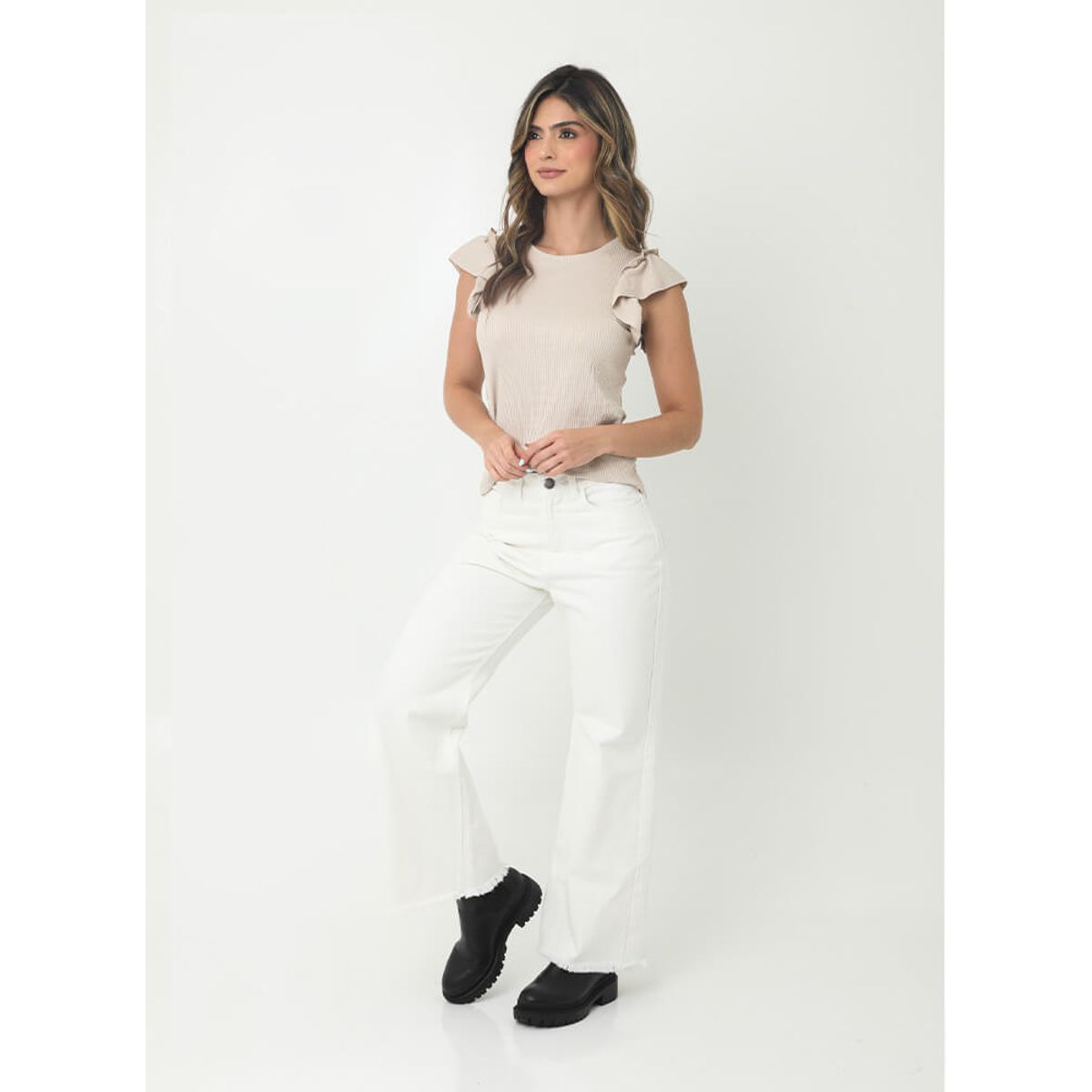 BELIFE - Blusa ivory con boleros para mujer