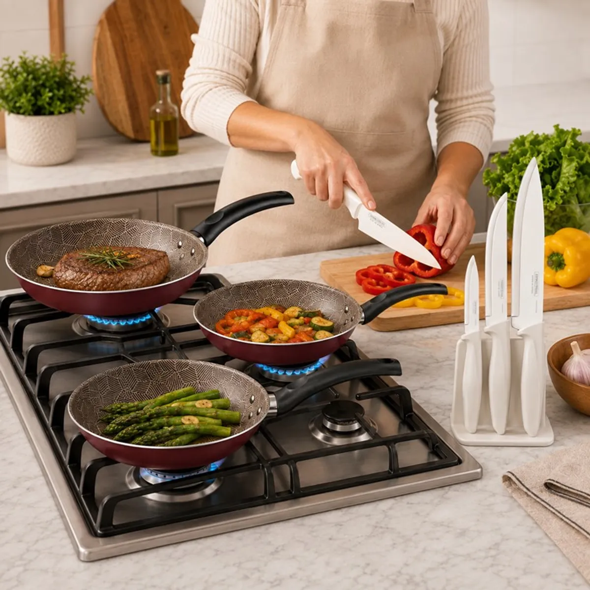 TRAMONTINA - Combo de Cocina Tramontina - Sartenes X3 Und Turim + Cuchillos X3 Und Condor