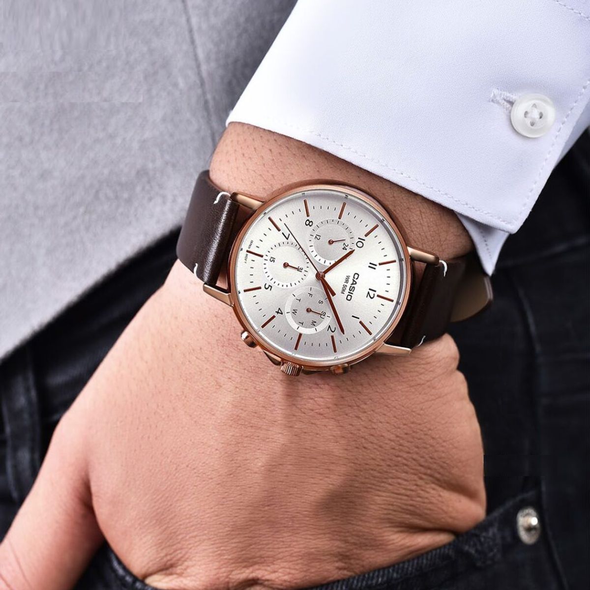 CASIO - Reloj Casio MTP-E321RL-5A  Cafe Para Caballero