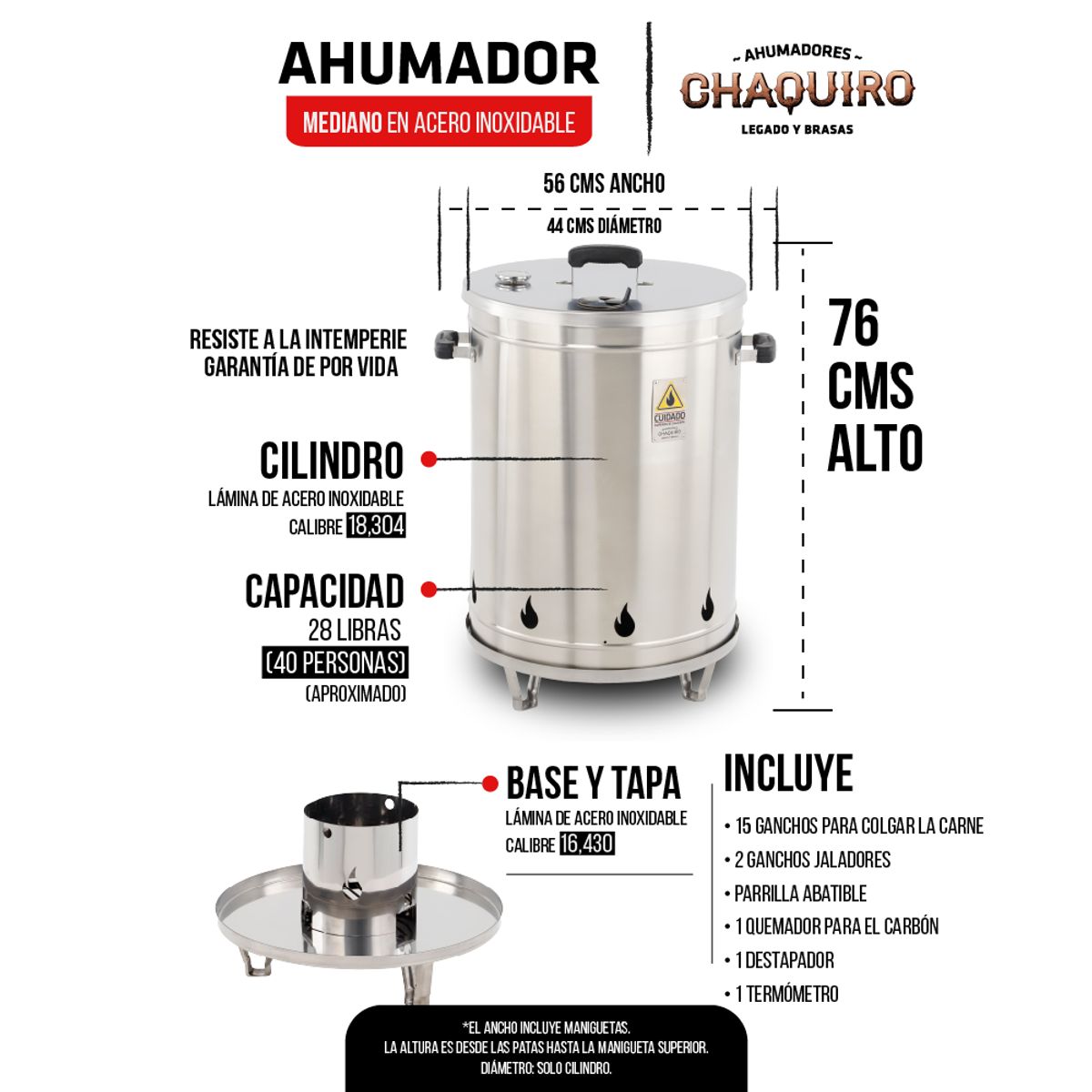 AHUMADORES CHAQUIRO - Barril ahumador de acero inoxidable de 28 libras  + funda