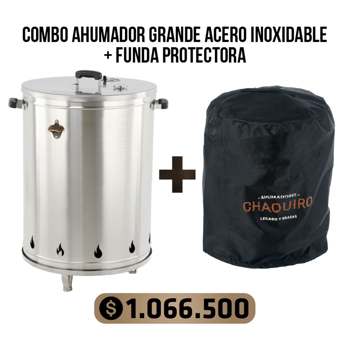AHUMADORES CHAQUIRO - Barril ahumador de acero inoxidable de 55 libras + funda