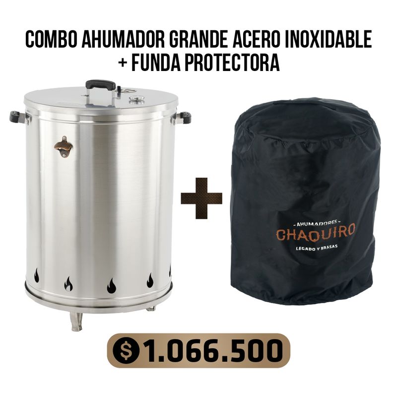 AHUMADORES CHAQUIRO - Barril ahumador chaquiro para 80 personas acero inoxidable + funda
