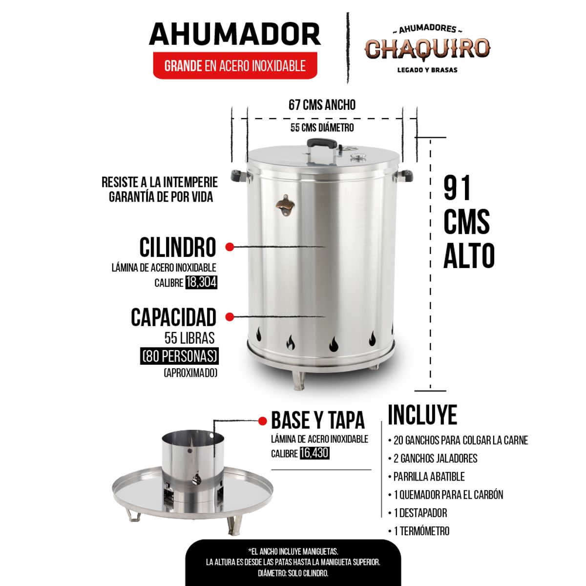 AHUMADORES CHAQUIRO - Barril ahumador de acero inoxidable de 55 libras + funda