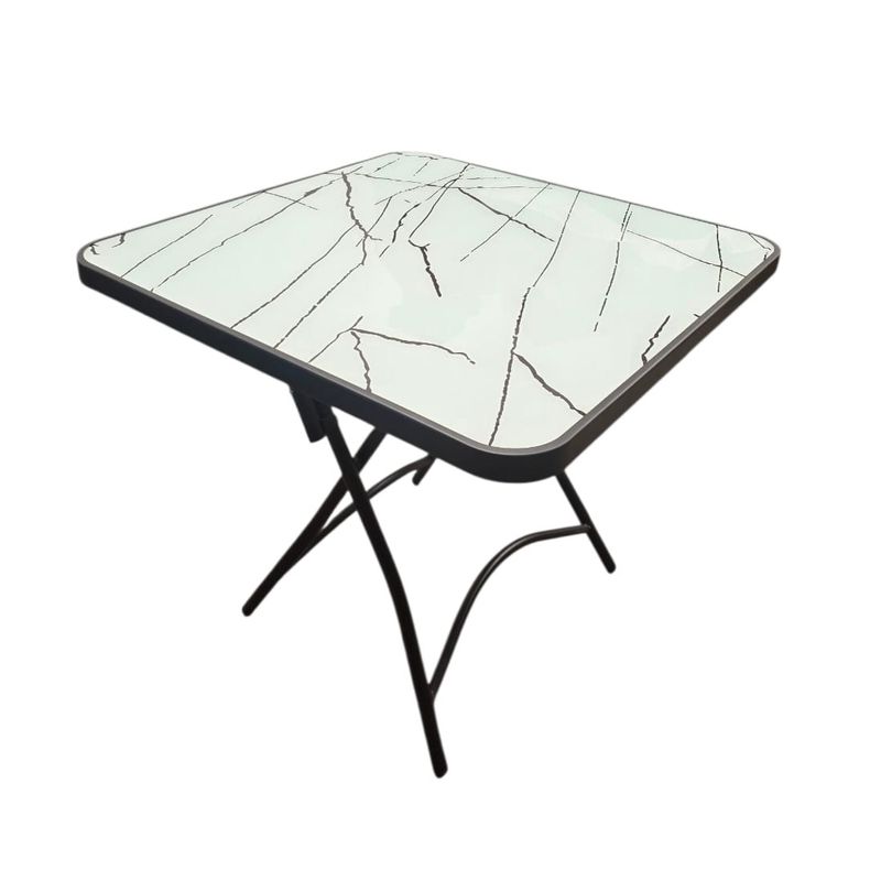 GENERAL - Mesa Vidrio Metálica Cuadrada  Plegable 70x70 CM Alto 71 CM Blanca