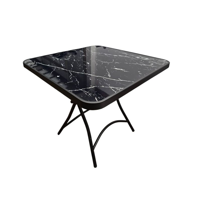 GENERAL - Mesa Cuadrada Vidrio Metálica Plegable 70x70 CM Alto 71 CM Negra