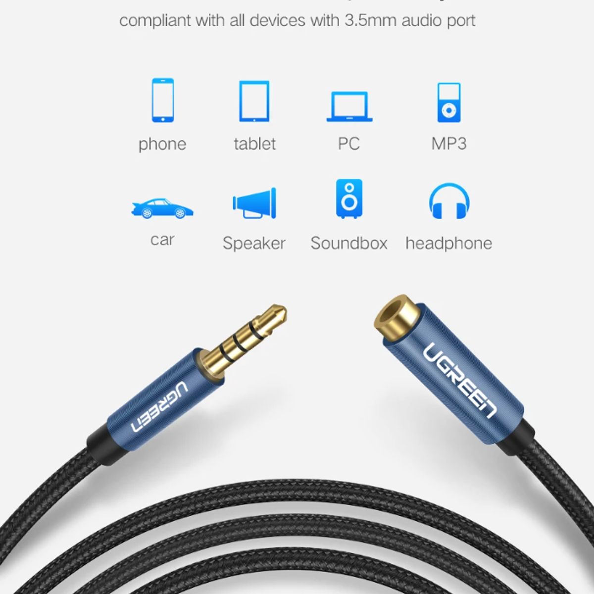 UGREEN - Extensión de cable de audio 3.5 mm  (1 metro)