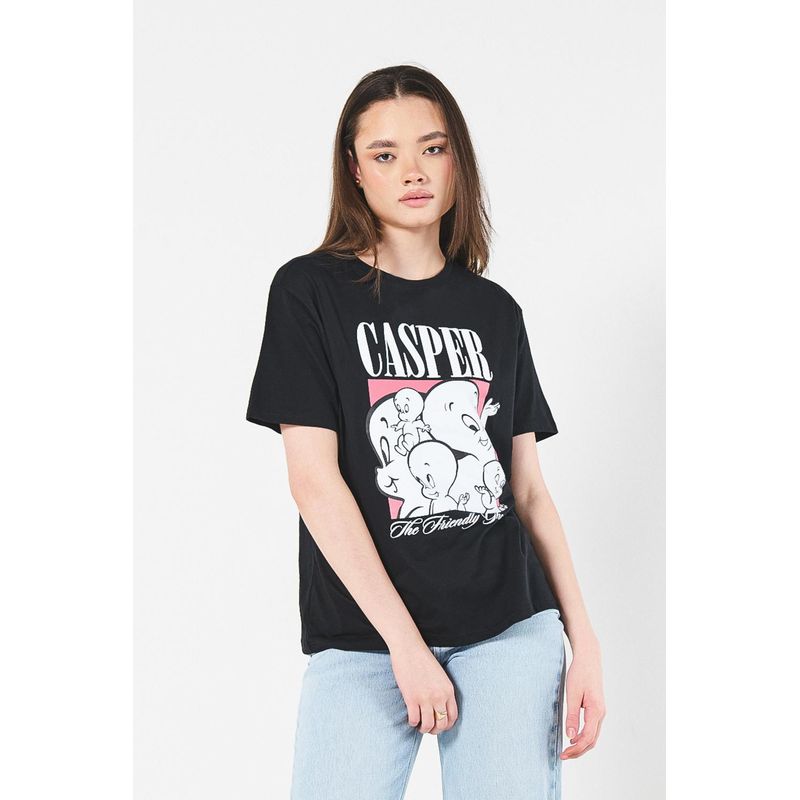 KOAJ - KOAJ Camiseta negra con estampado de Gasparín y manga corta MUJER