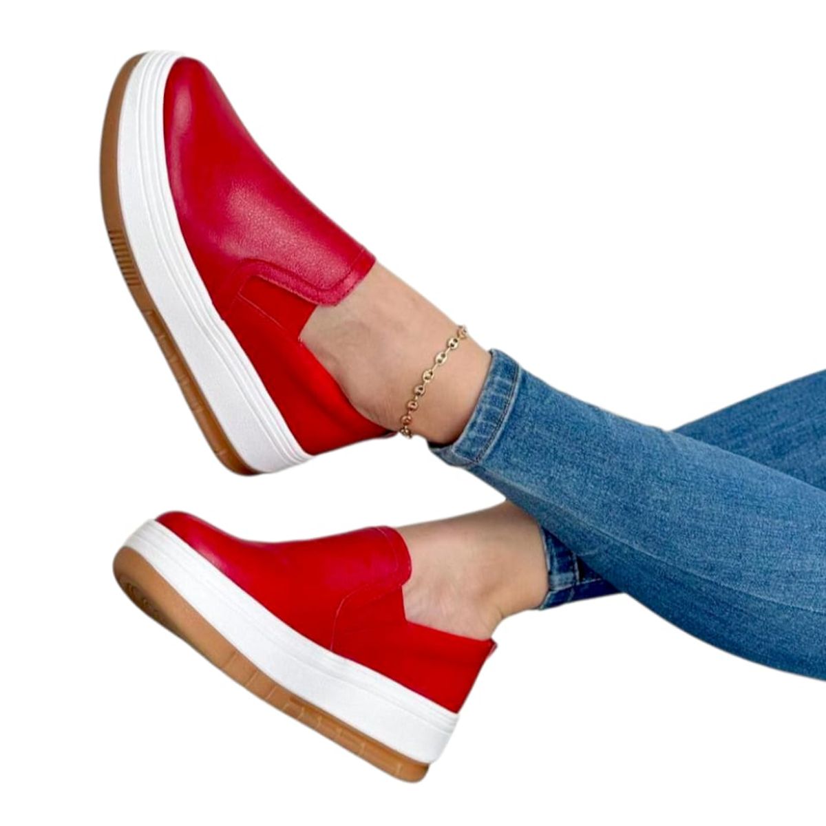 EVEGONZ - Mocasín Rojo en Cuero Para Mujer Zapato Casual