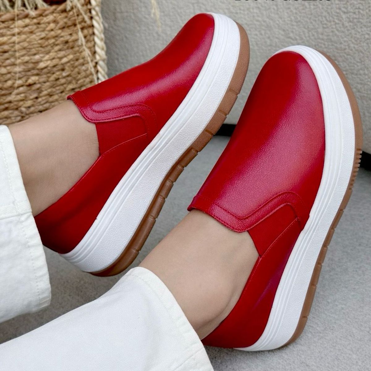 EVEGONZ - Mocasín Rojo en Cuero Para Mujer Zapato Casual