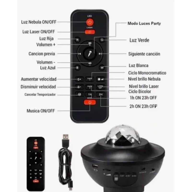 GENERICO - PROYECTOR DE LUZ GALAXIA NEBULOSA PARLANTE BLUETOOTH