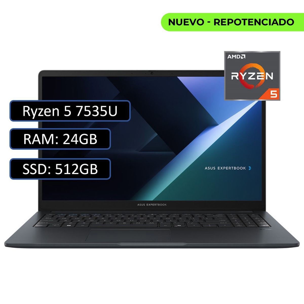 ASUS - PORTATIL ASUS EXPERTBOOK AMD RYZEN 5 7535U RAM 24GB DDR5 / SSD 512GB / WIN11 PRO 14"