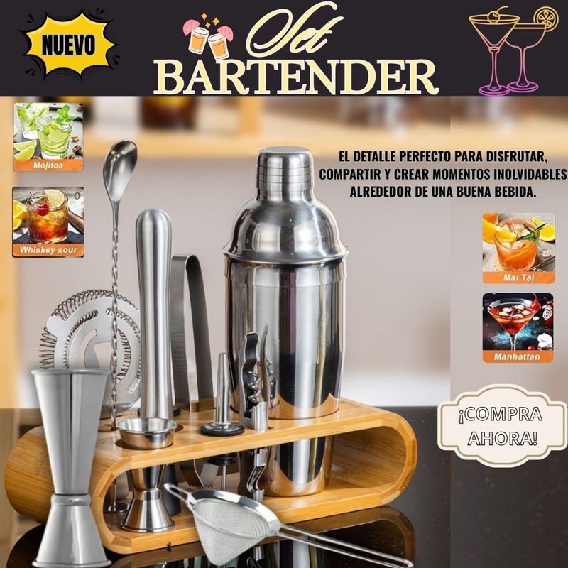 BARTENDING COLOMBIA - Bartender Coctelera Set Utensilios Bar Inoxidable 12 Piezas