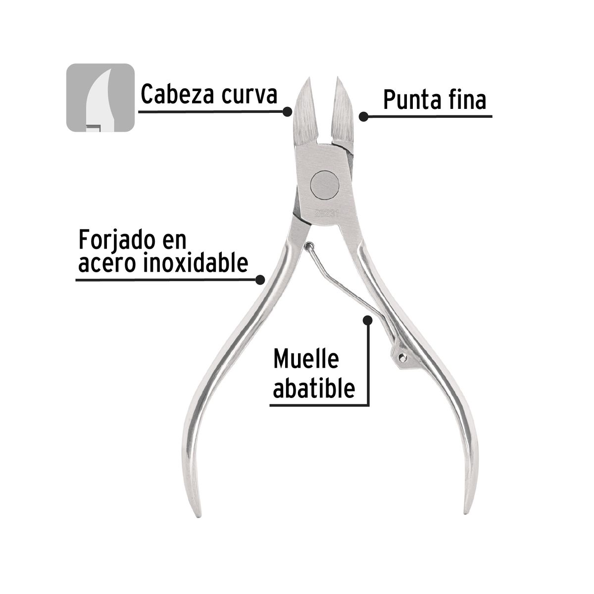 PRETUL - Pinza Cortauñas Callo Punta Fina Plana Pretul Cabeza Curva