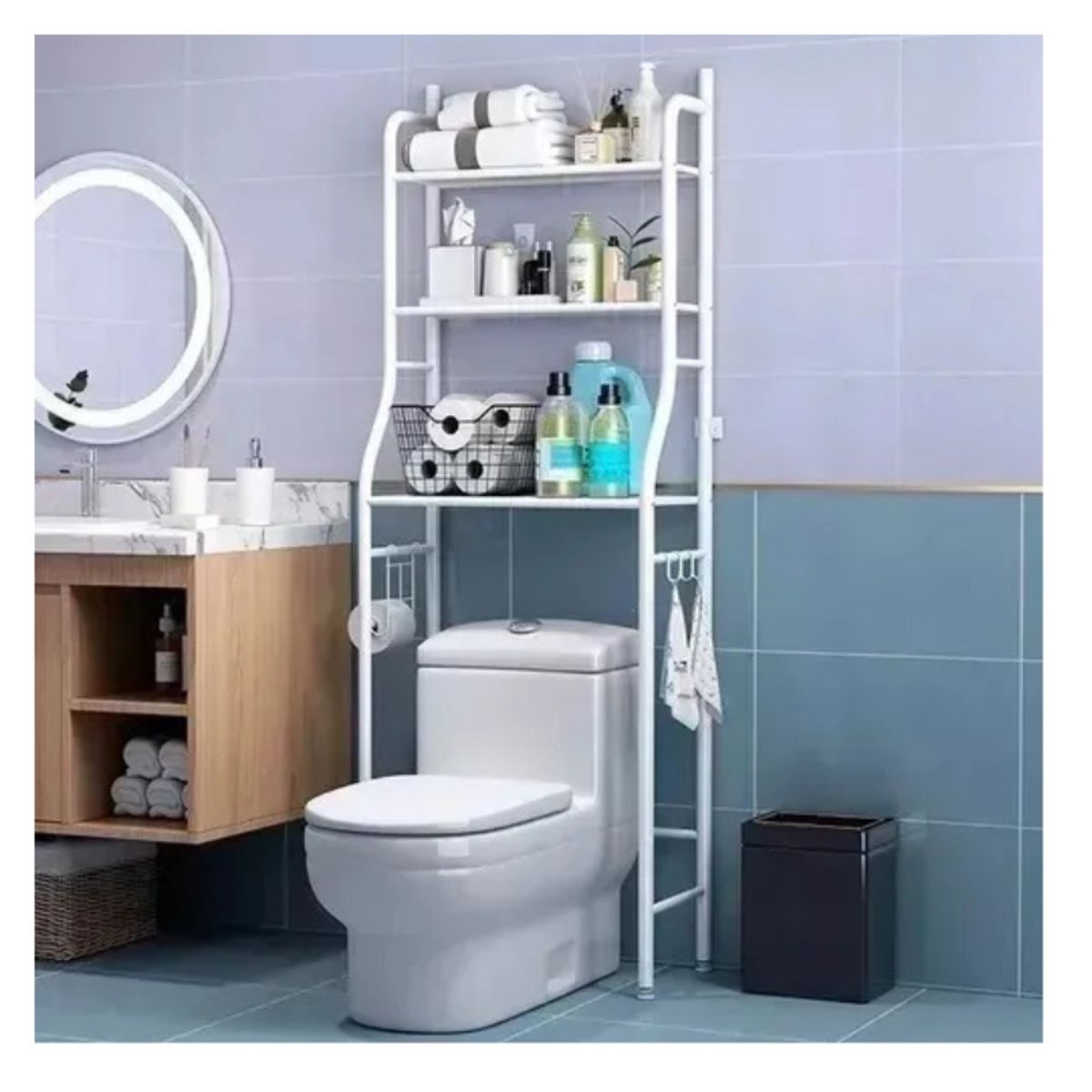 GENERICO - Organizador De Baño Toilet Rack 3 Estantes Metal Blanco 47x160x25 Cm