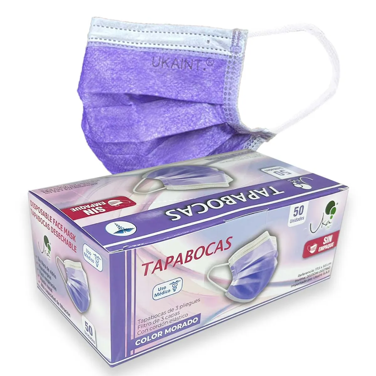 UKAINT - Tapabocas x50 Und sin empaque Invima 3 Capas Morado