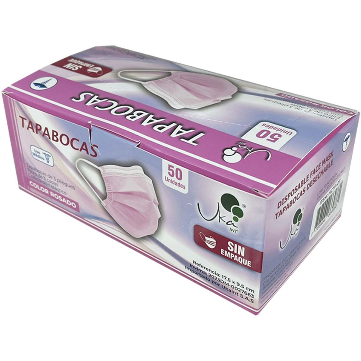 UKAINT - Tapabocas x50 Und sin empaque Invima 3 Capas Rosado