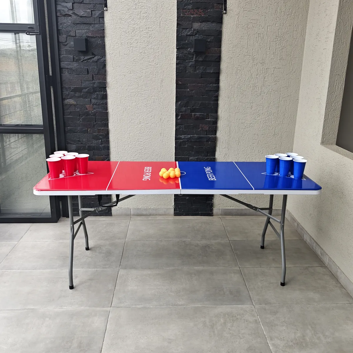 INDUHOGAR - Mesa plegable para jugar beer pong + vasos + pinpones