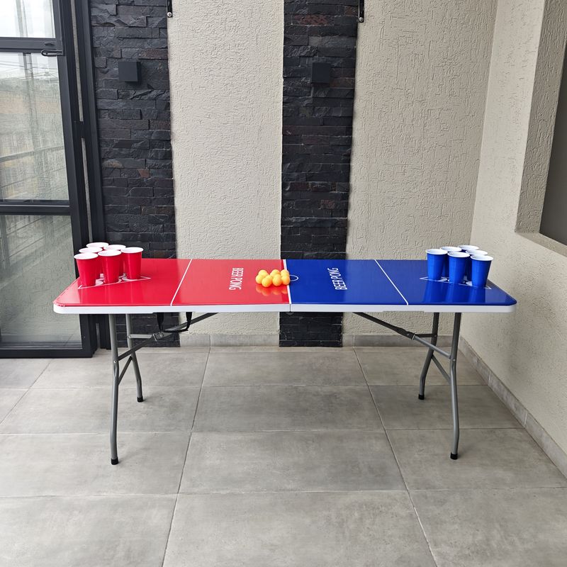 INDUHOGAR - Mesa plegable para jugar beer pong + vasos + pinpones