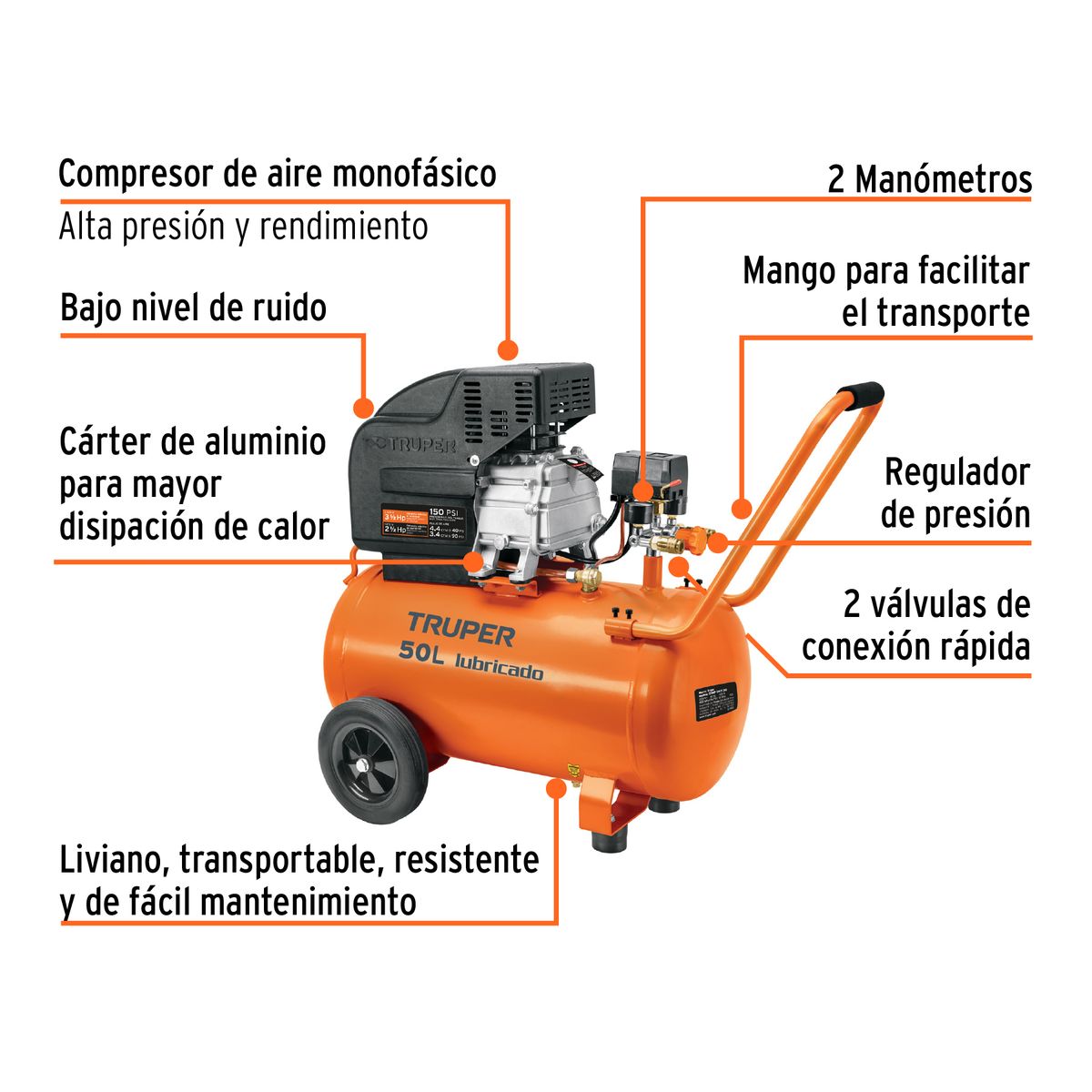 TRUPER - Compresor De Aire 312hp 50l Truper Con Manguera Y Pistola