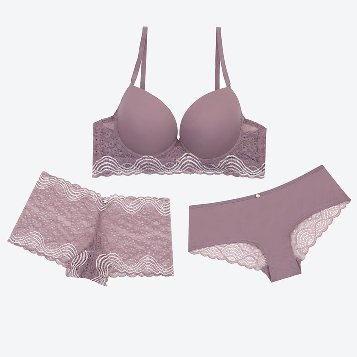 LILI PINK - Conjunto brasier y dos panties en microfibra con encaje