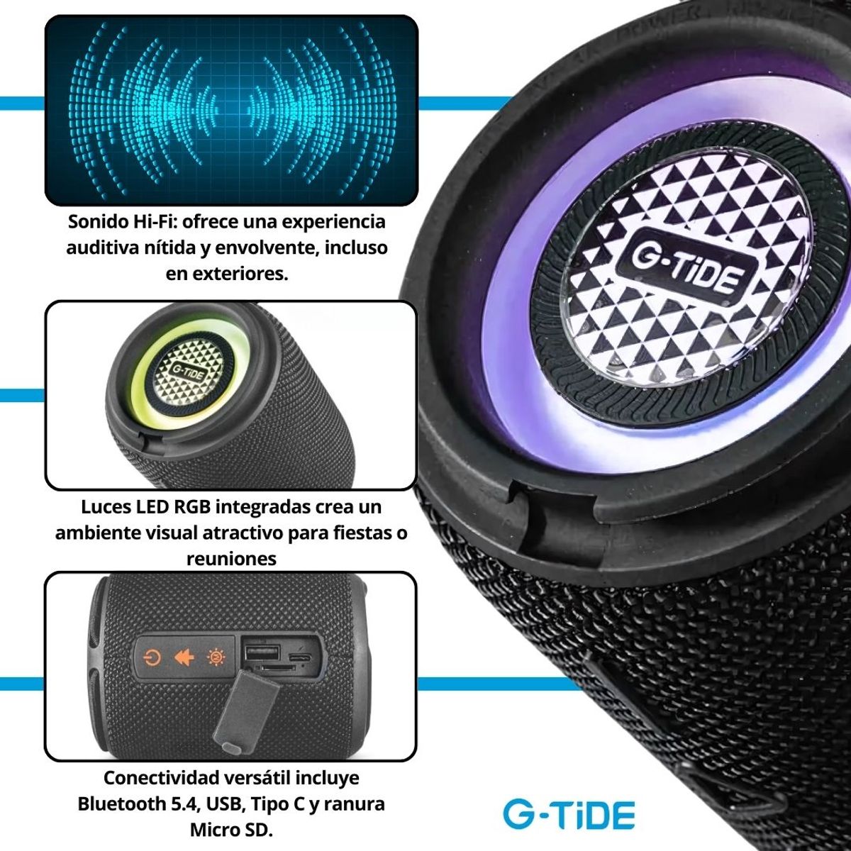 GENERICO - Parlante Bluetooth G-TIDE SV30 - Negro