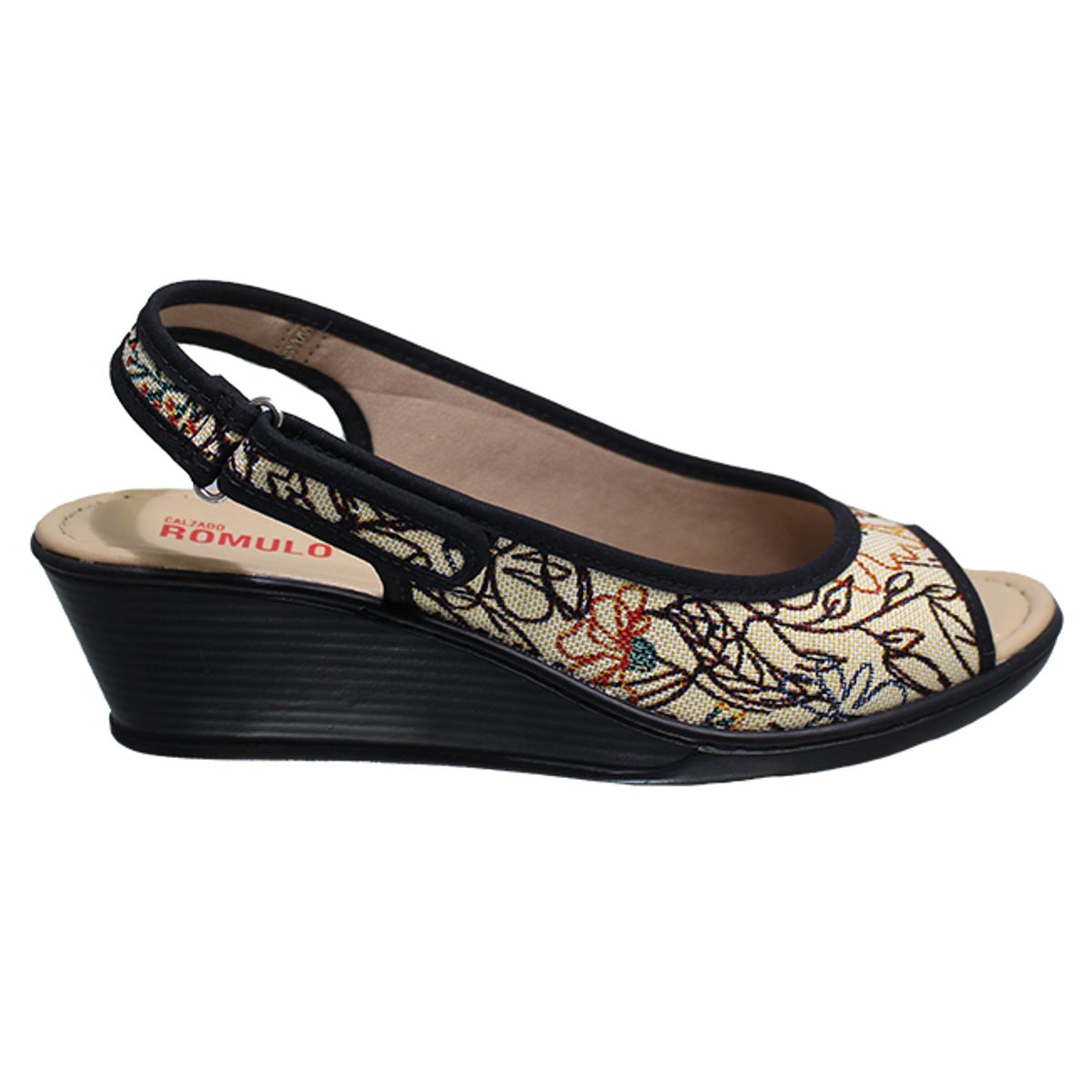 ROMULO - Sandalia Romulo Textil Mujer Ajuste Velcro Tacón Corrido