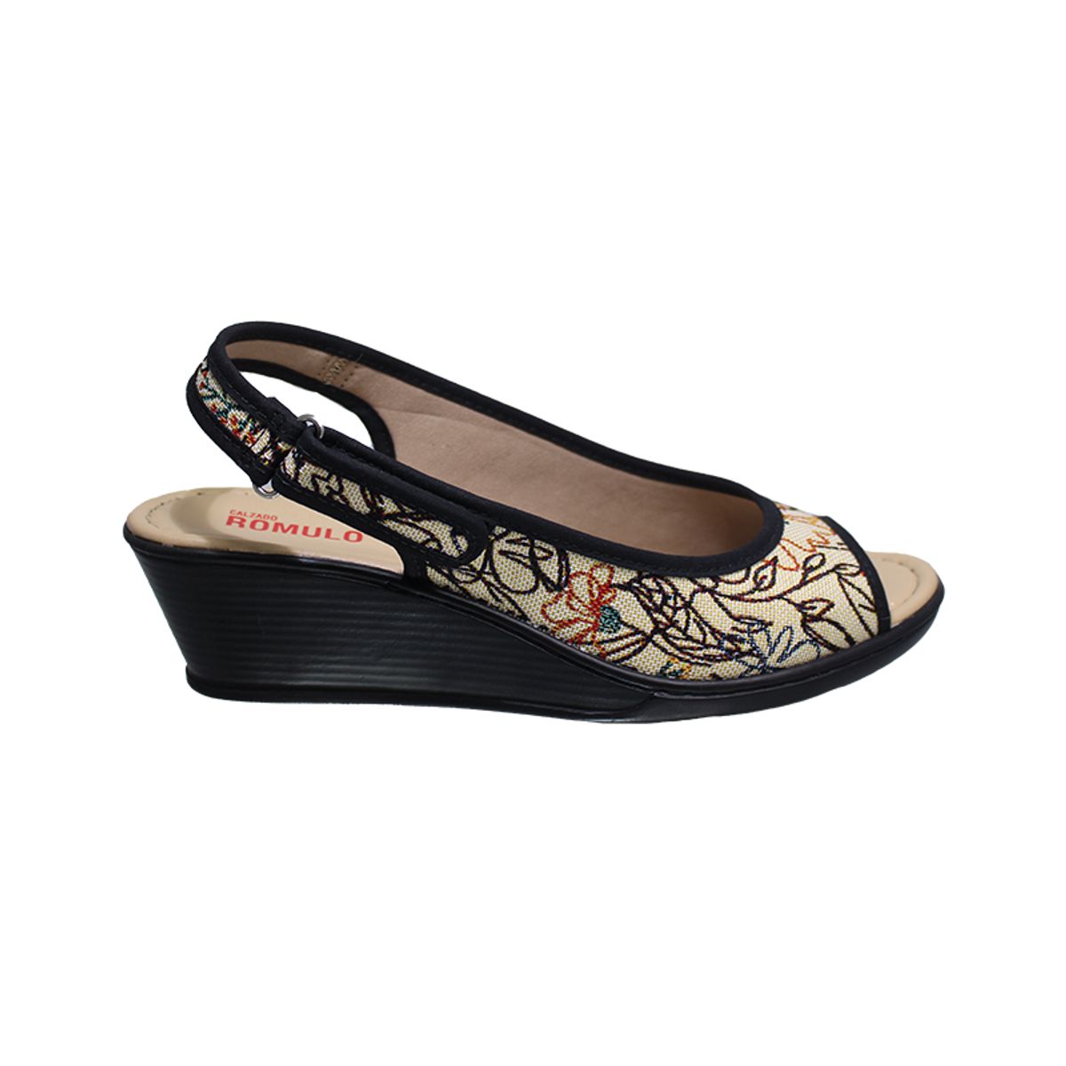 ROMULO - Sandalia Romulo Textil Mujer Ajuste Velcro Tacón Corrido