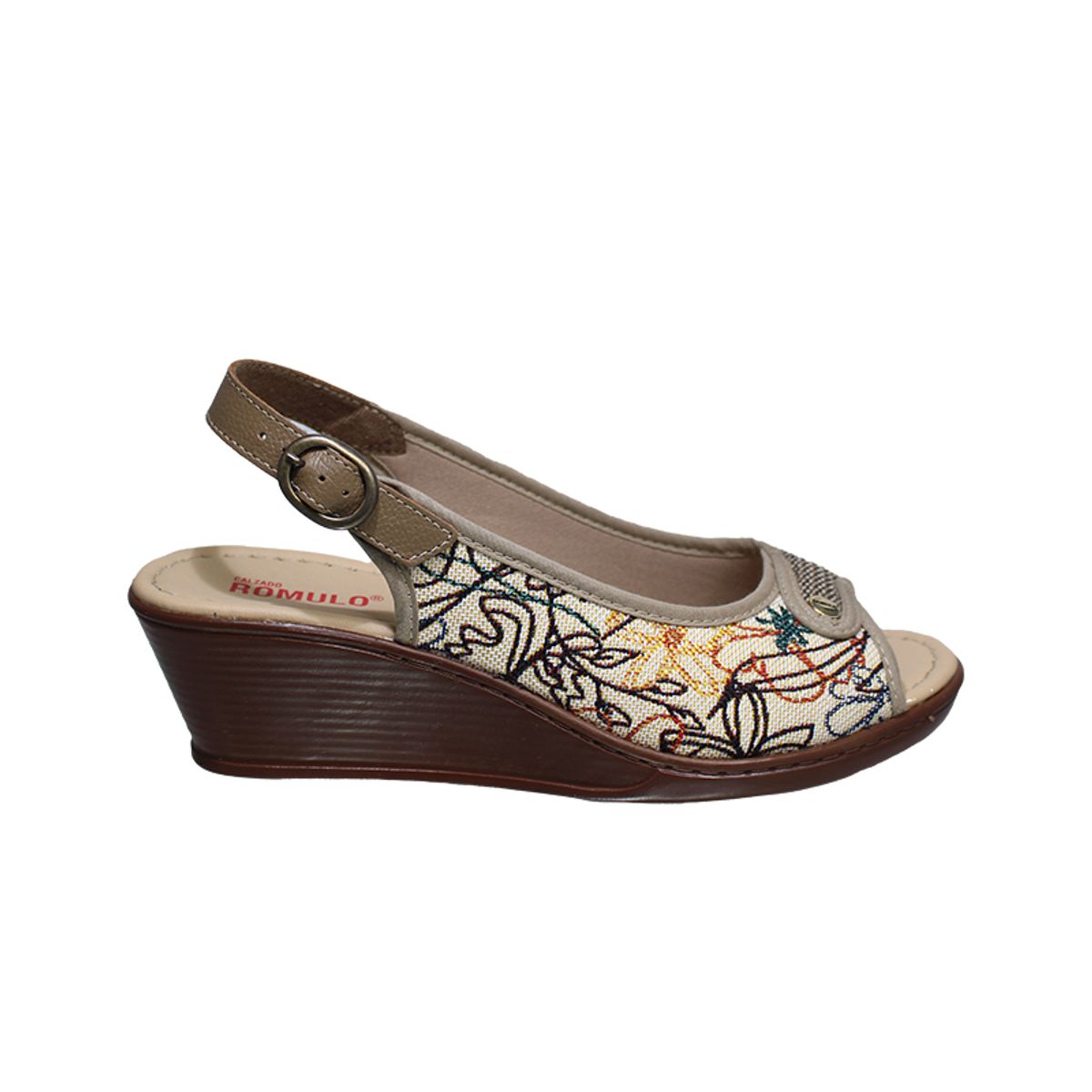 ROMULO - Sandalia Romulo Textil Mujer Ajuste Correa Tacón Corrido