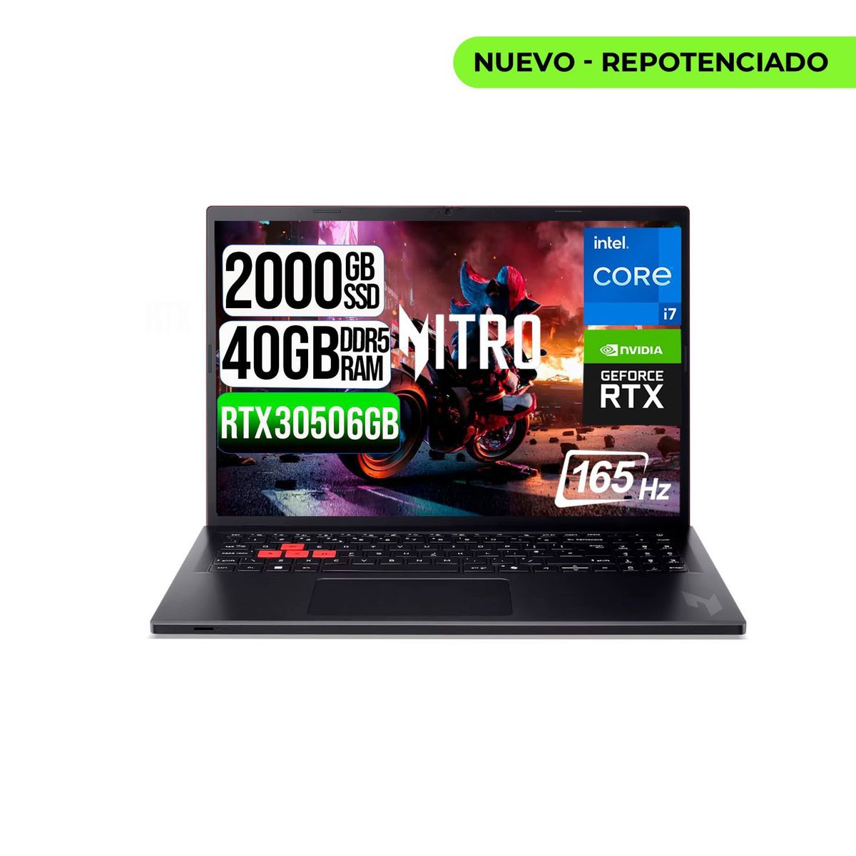 ACER - PORTATIL ACER NITRO LITE  INTEL I7-13620H RTX 3050 6GB SSD 2TB RAM 40GB 16" FHD 165Hz