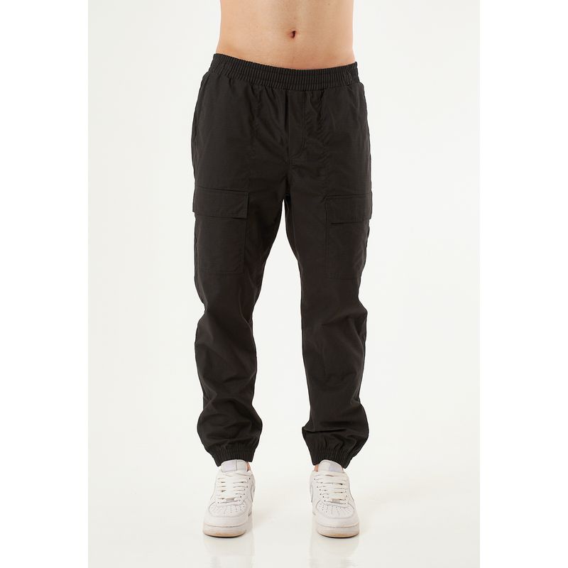 BELIFE - Jogger negro con bolsillos cargo para hombre