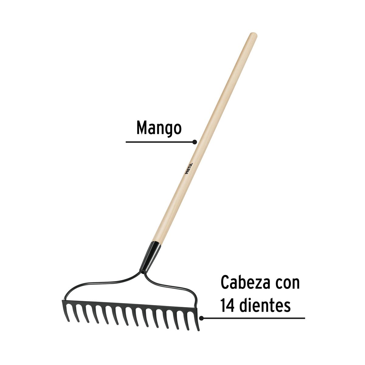 PRETUL - Rastrillo De Arco 14 Dientes 122x34cm Pretul Mango Madera