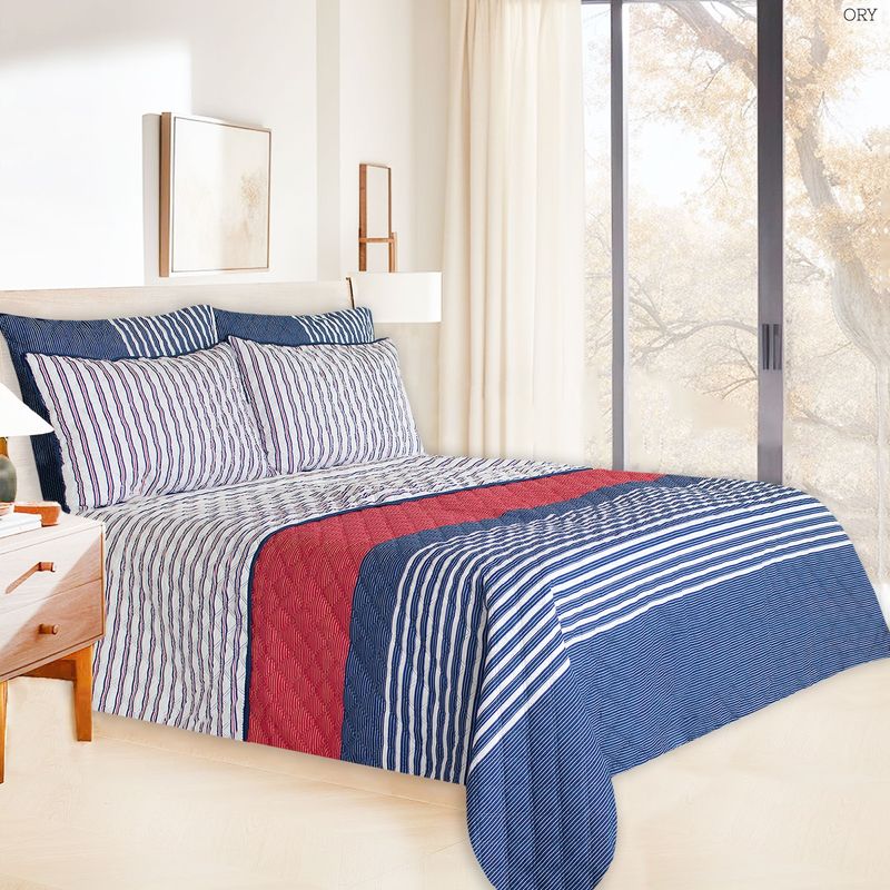 BALI - Colcha Cama KING Rayas Azul Rojo
