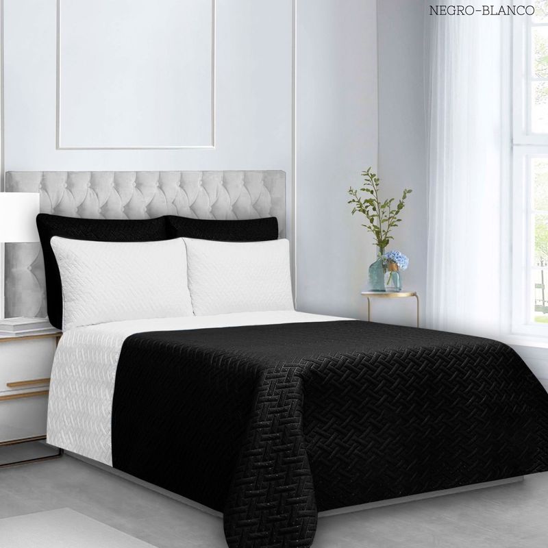 BALI - Colcha Cama QUEEN Blanco y Negro