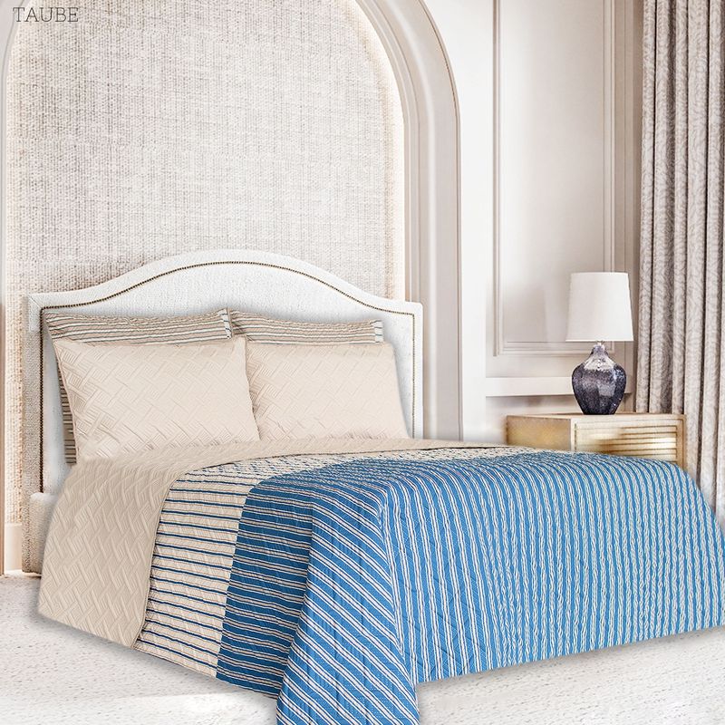 BALI - Colcha Cama Doble Beige Azul Rayas