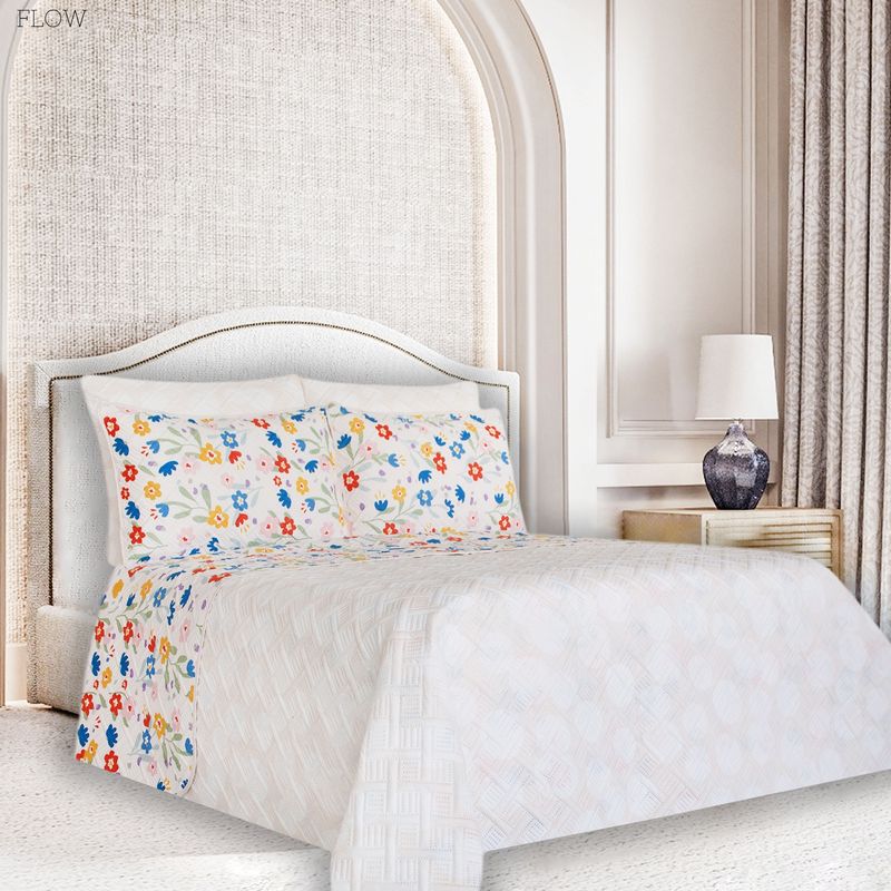 BALI - Colcha Cama Doble Beige Flores Colores