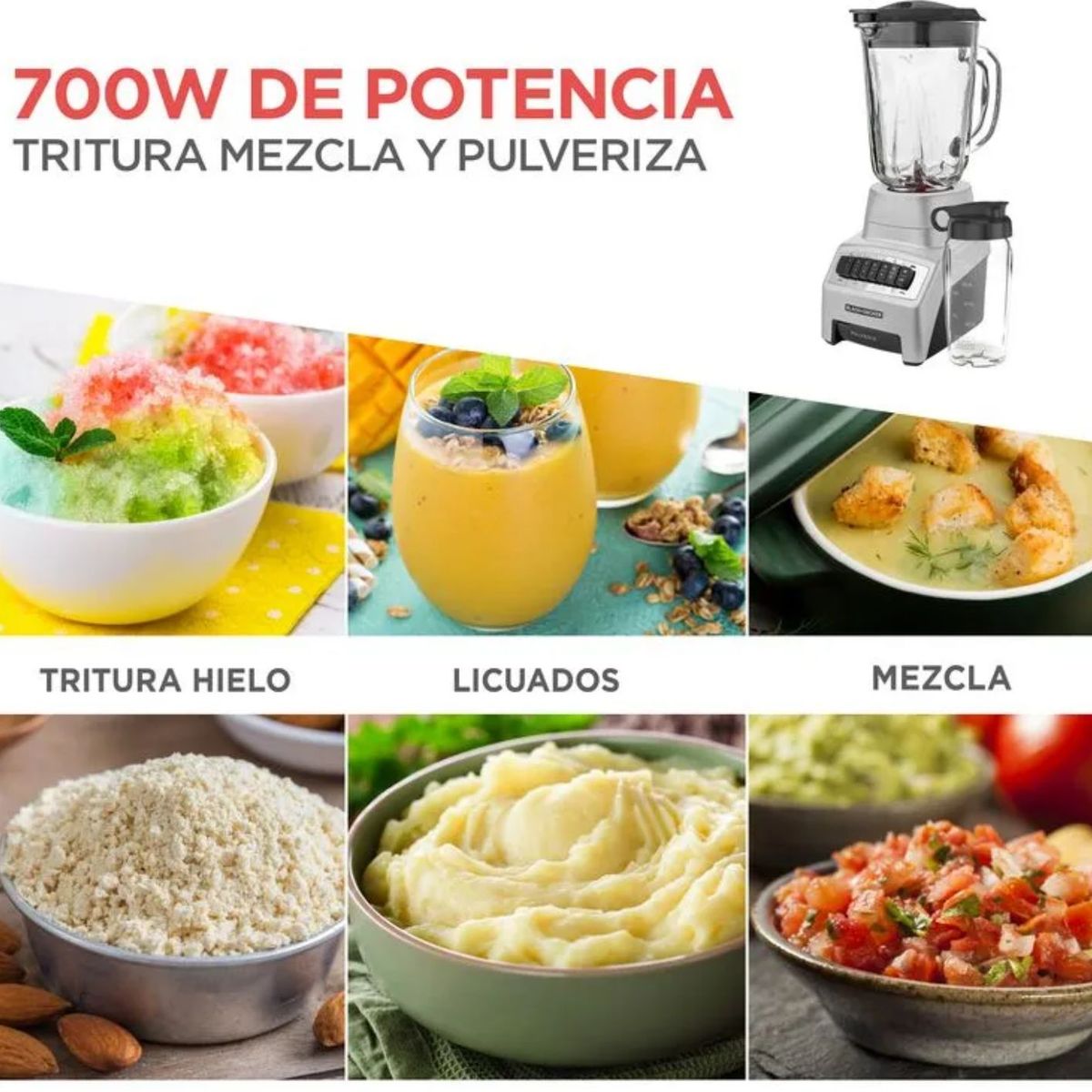 BLACK+DECKER - Licuadora Black+Decker Pulverix de 700 Watts 6 Cuchillas