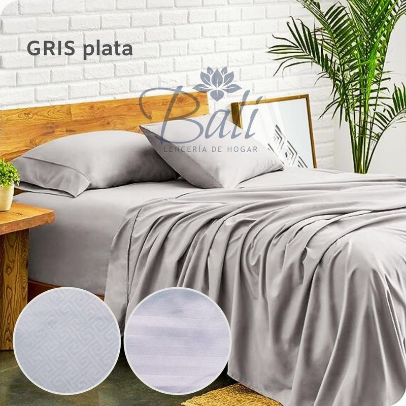 BALI - Sabanas Cama Queen Gris Plata Calidad Premium