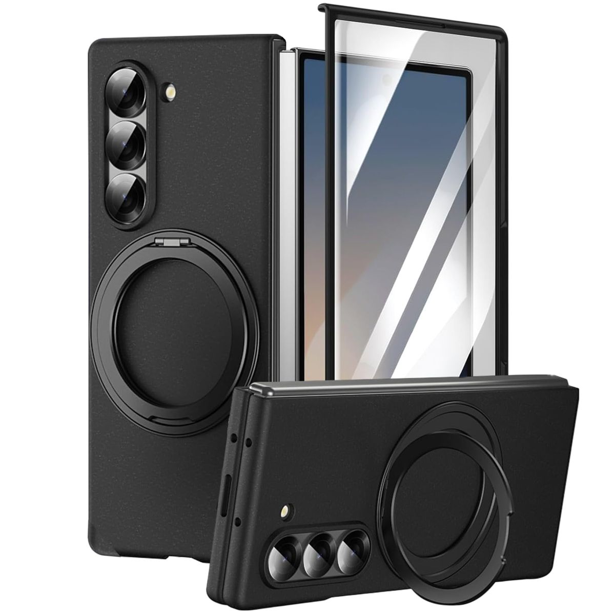 GENERICO - Funda Con Aro Soporte 360° Compatible Samsung Galaxy Z Fold 5 Negro