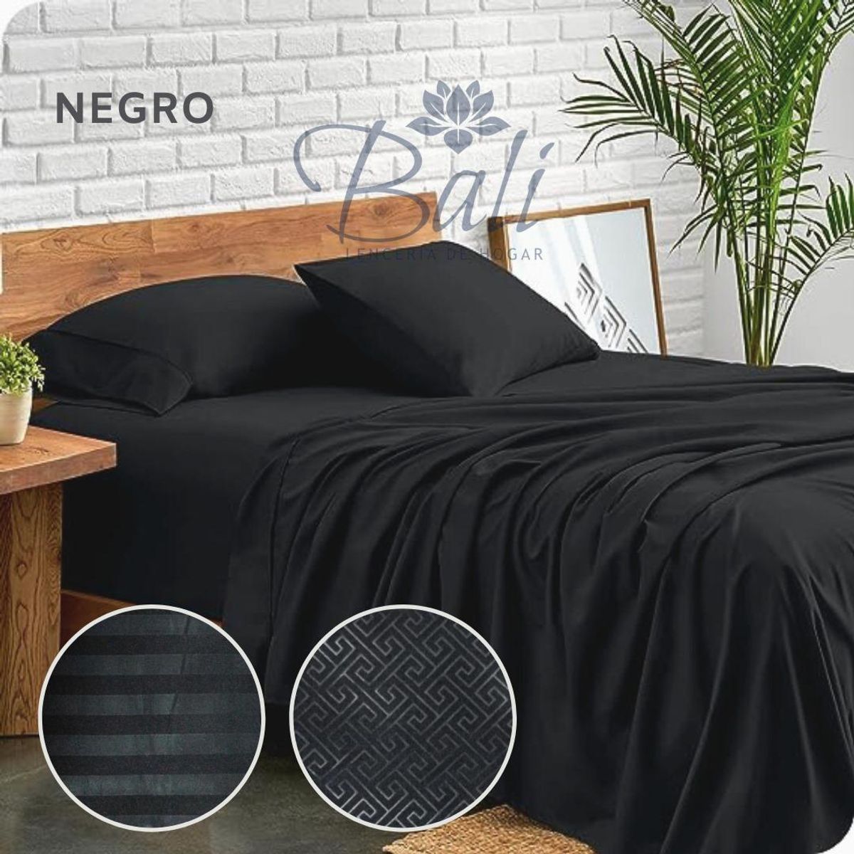 BALI - Sabanas Cama Doble Negro Calidad Premium