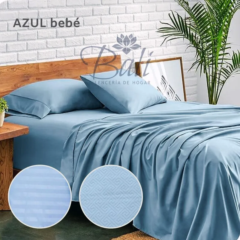 BALI - Sabanas Cama Sencilla Azul Bebé Calidad Premium