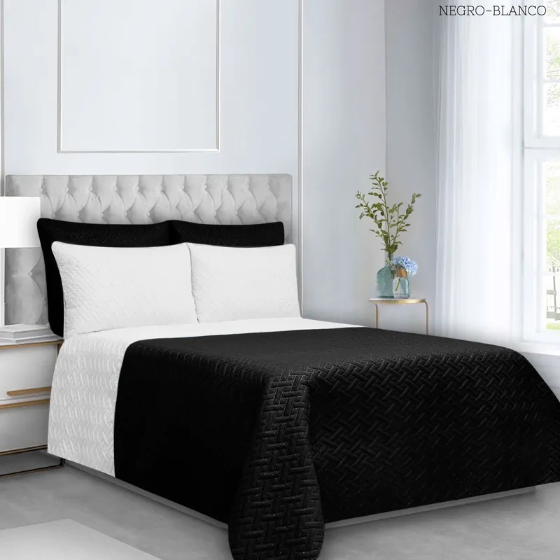 BALI - Colcha Cama Sencilla Blanco y Negro